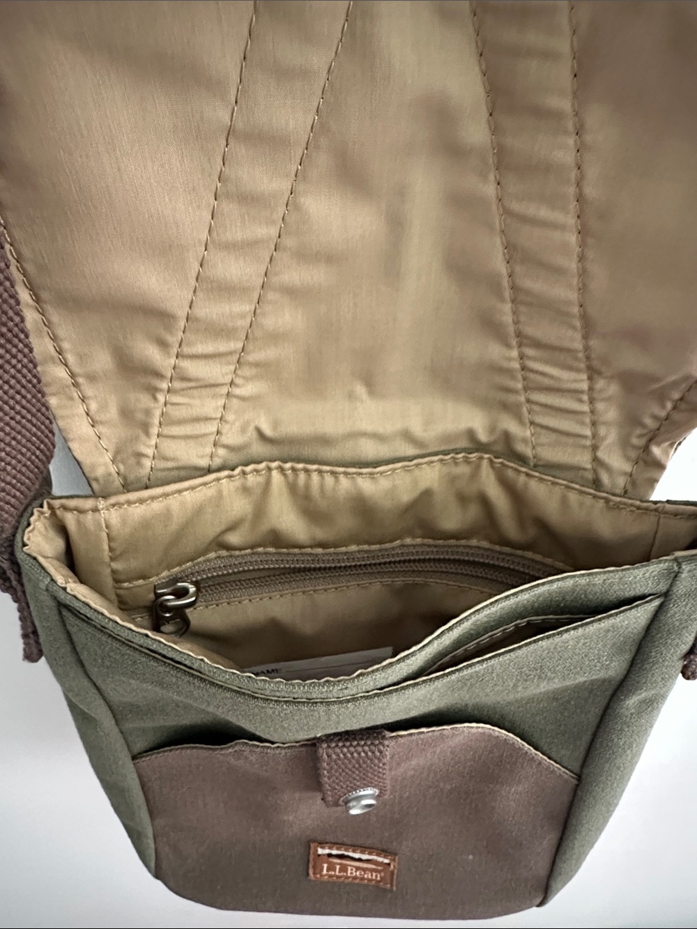L.L. Bean Olive Green and Brown Canvas Messenger Bag - Picture 4 of 5